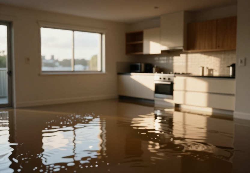 Flooded apartment in Waverton before drying